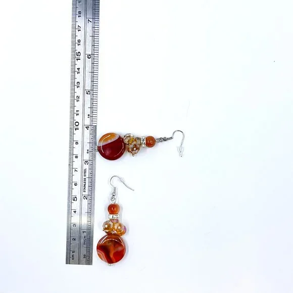 NWT - Charming Charlie - Agate Beaded Dangle Drop Silver Tone Fishhook Earrings - Picture 6 of 8
